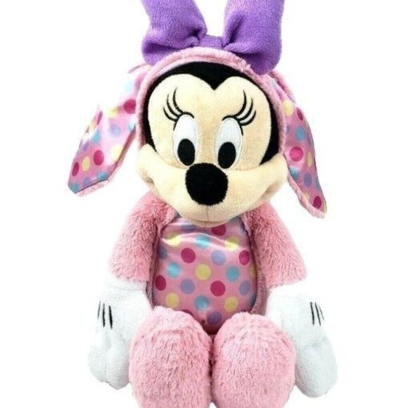 Disney Minnie Mouse Easter Bunny Plush Rabbit Pink Polka Dot Purple Bow Toy - Picture 2 of 7